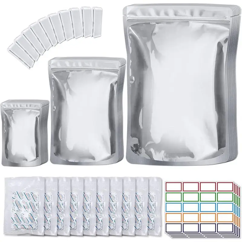 

Mylar Bags Kit Mylar Bags For Food Storage With 100x400CC Oxygen Absorbers 400cc And Labels 3 Layers Thicken Reusable Heat