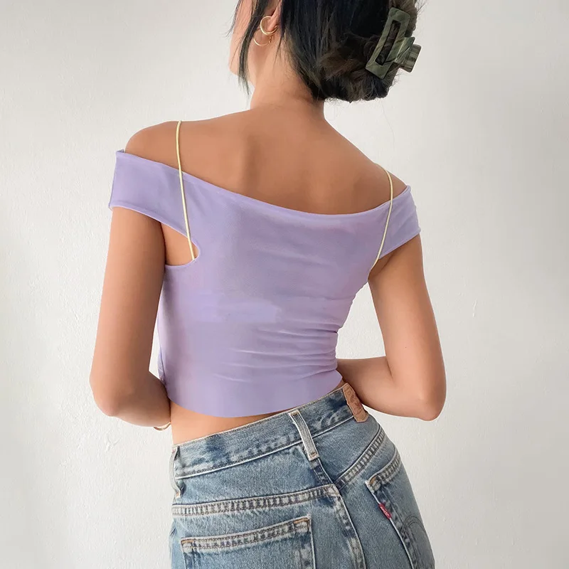 

Милый укороченный топ на одно плечо Y2k, базовая Женская одежда, однотонная блузка в стиле Харадзюку, элегантный винтажный облегающий жилет б...