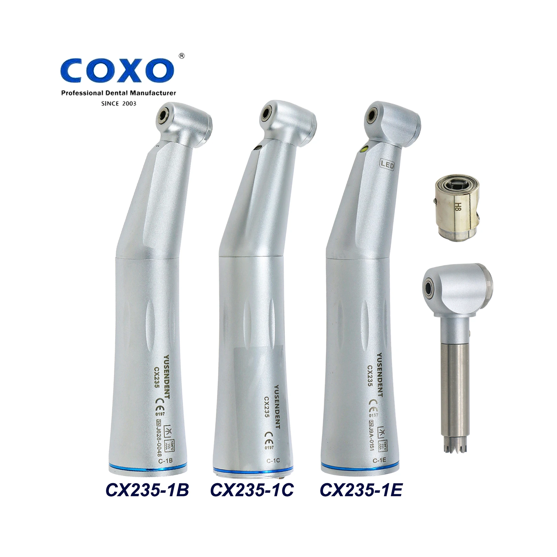 

COXO YUSENDENT Dental Fiber Optic LED Self-Power 1:1 Low Speed Inner Water Contra Angle Handpiece Fit ISO E Type NSK KAVO