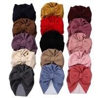 13 colors baby hat solid knitted bow soft elastic baby girl turban hats autumn spring crochet kids cap beanie bowknot headwraps