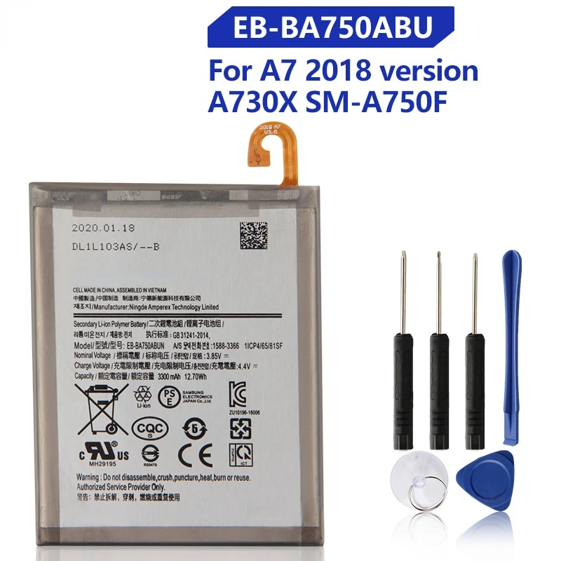 

Replacement Battery EB-BA750ABU For SAMSUNG Galaxy A7 2018 version A730x A750 SM-A730x A10 SM-A105F SM-A750F 3300mAh