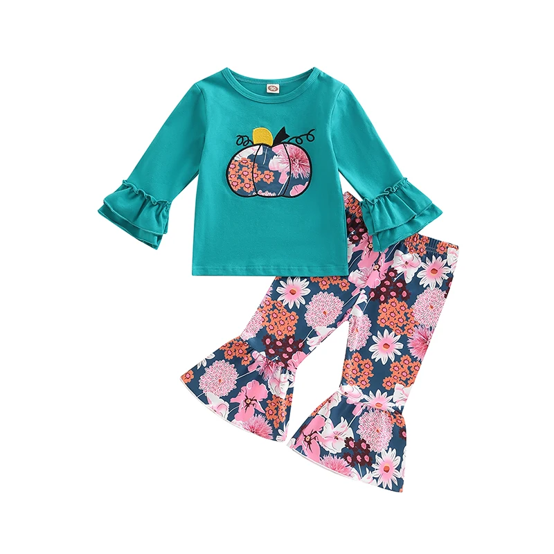 

2 шт., футболка с длинным рукавом и принтом тыквы и цветов