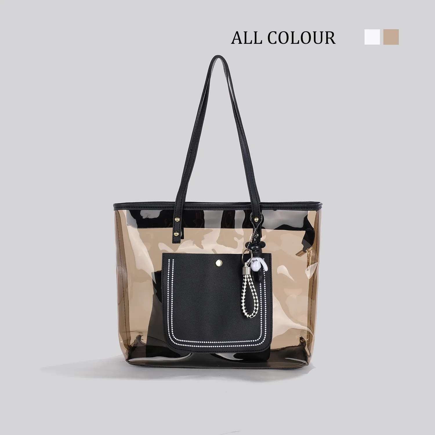 

Summer Transparent Bag Women 2023 New Fashion Work Large Capacity Shoulder Bag 2in1 Tote Bag Bucket Bag PVC Versatile Bag