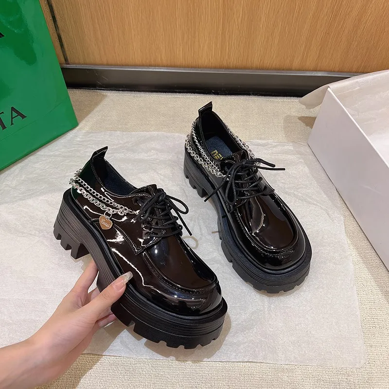

Женские кожаные туфли в стиле ретро, черные небольшие туфли на толстой подошве в британском стиле для весны и осени