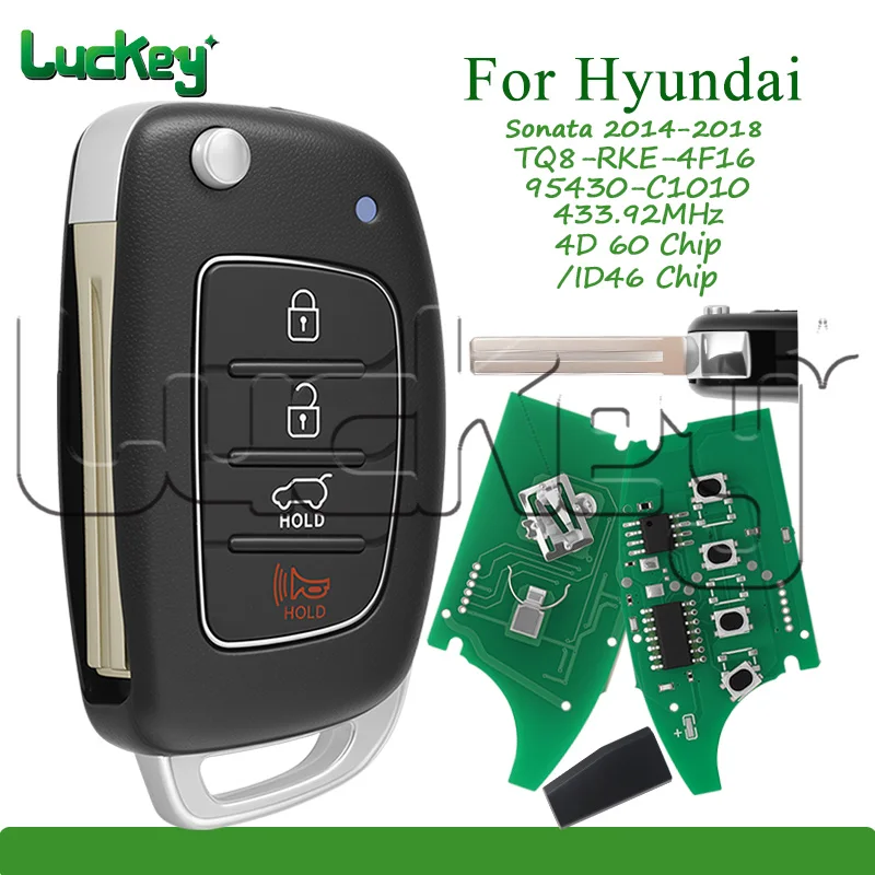 Фото Складной автомобильный ключ-брелок для Hyundai Sonata 2014-2018 TQ8-RKE-4F16 ID46 4D60, чип 433 МГц, 4 кнопки, артикул: 95430-C1010, выкидной ключ для автомобиля №1