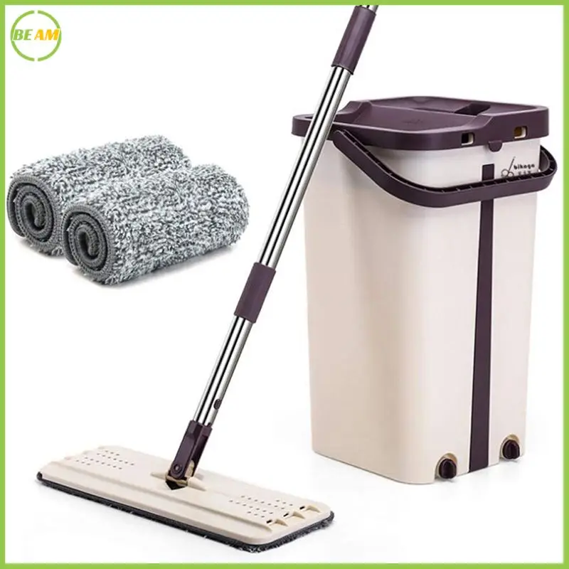 

New Kitchen Floor Cleaner Flat Squeeze Spray Mop Bucket Hand Free Wringing Home Floor Mop Cleaning Tool Pads Spin Mops Set