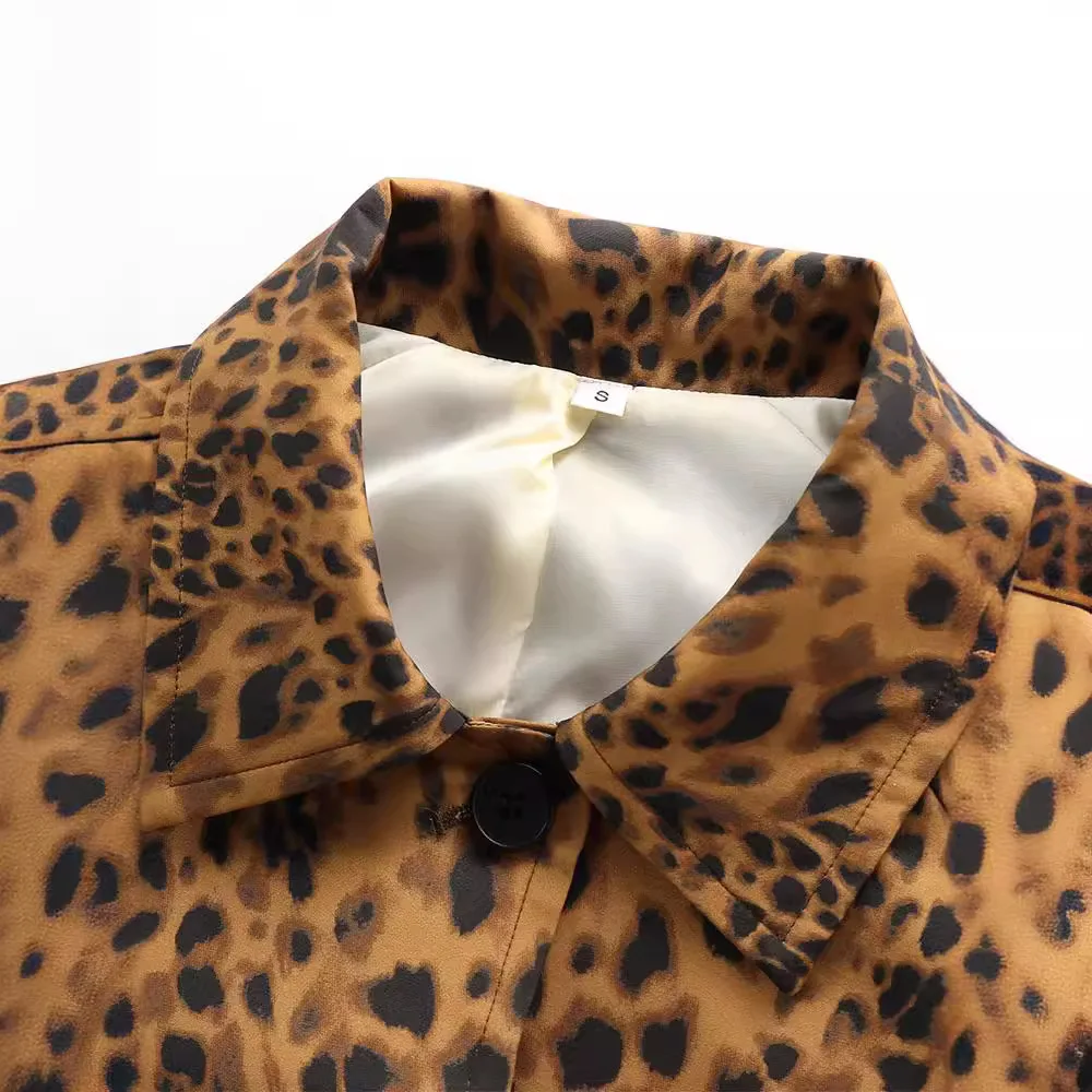 Тренчкот женский с леопардовым принтом модная винтажная однобортная длинная