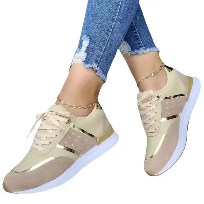 2023 Women Sneakers Platform Shoes Leather Patchwork Casual Sport Shoes Ladies Outdoor Running Vulcanized Shoes Zapatillas Mujer