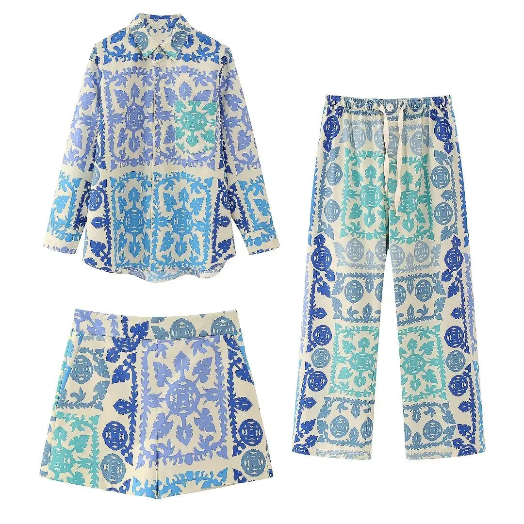 TRAF New 2023 Women Summer Fashion Patchwork Floral Print Pockets Hot Shorts Femme Side Zipper Casual Slim Summer Pants Mujer