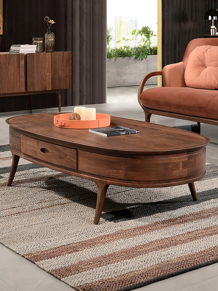 

Североамериканский чайный столик из черного ореха в скандинавском стиле светильник шная мебель для гостиной, Овальный чайный столик из массива дерева, домашний