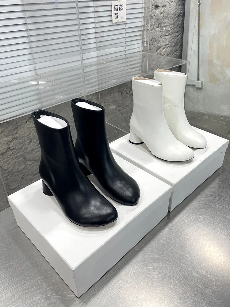 

Mid Heel Short Sleeve Women's Boots Autumn/Winter New Back Zipper Single Boot Genuine Leather Thick Heel Short Boots platform