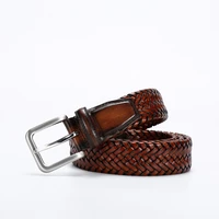 new style belt men genuine leather fashion luxury cowhide casual business weave nonporous pin buckle strap fancy cowboy jeans