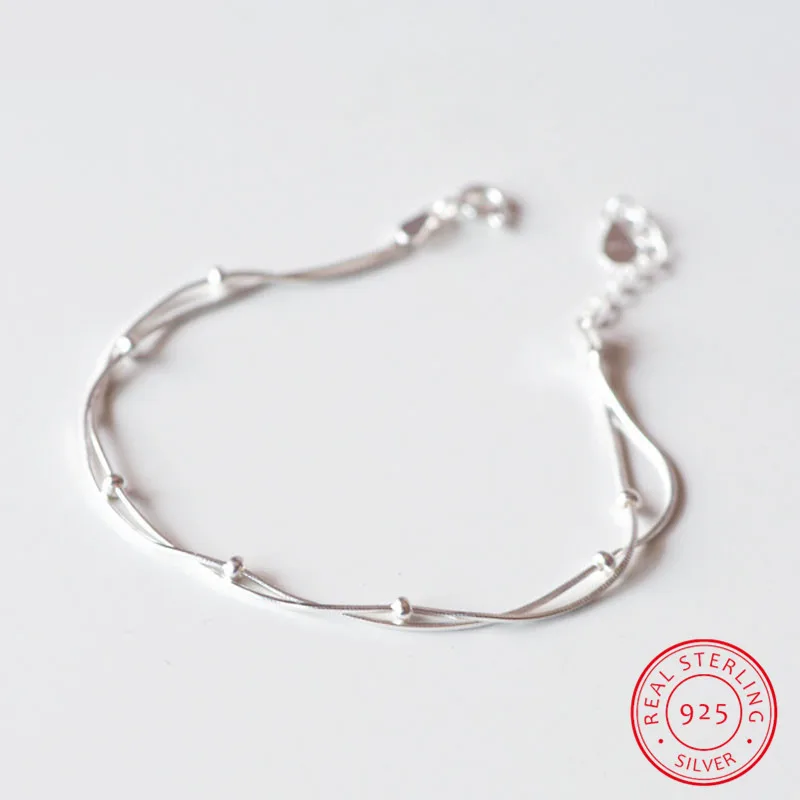 

MEEKCAT Authentic 925 Sterling Silver Fashion Double Layer Beads Bracelet For Women Wedding Silver 925 Jewelry DS2411