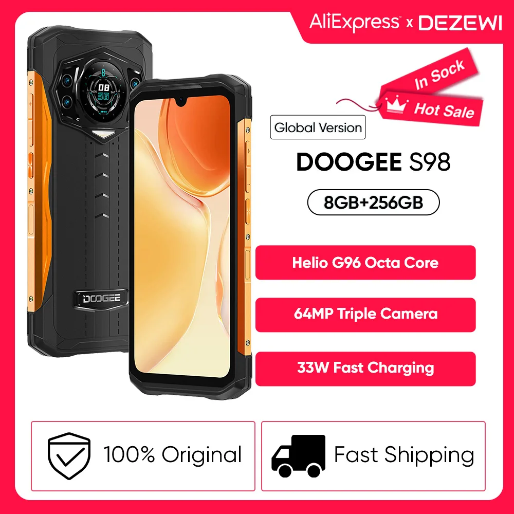 Global Version DOOGEE S98 Smartphone Helio G96 Octa Core 6.3 FHD+ Display 8GB 256GB 64MP Camera 6000mAh Battery 33W Fast Charge