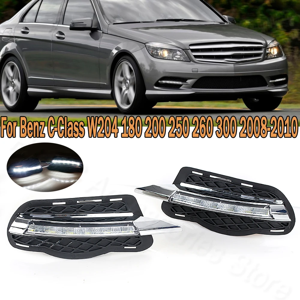 1Set LED DRL Daytime Running Light Fog Lamp Cover For Mercedes-Benz C-Class W204 180 200 250 260 300 2008-2010 Fashion Edition