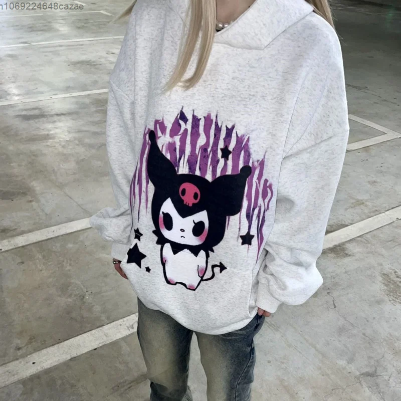 Новинка модные толстовки Sanrio Kuromi Y2k уличная одежда свободные пуловеры