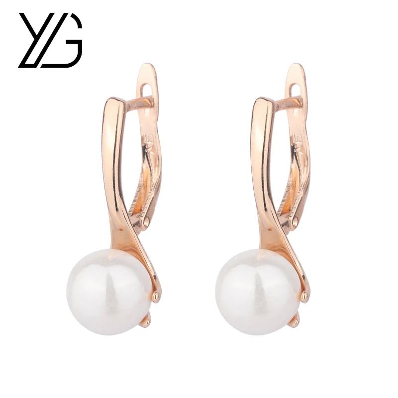 

YGL New Trendy Woman Franch Earring Rose Gold Cubic Zirconia Wanter Pearl Accessories Fashion Jewelry Gift