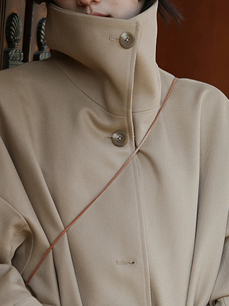 Lautaro Весенне-осенний тренч цвета хаки для женщин с заниженным плечом и длинным