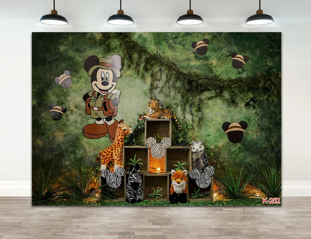

Disney Birthday Photography Backdrop Tropical Jungle Forest Wild Animal Safari Mickey Mouse Party Background Newborn Baby Shower
