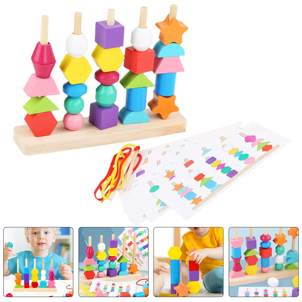 

1 Set of Wooden Beads Blocks Matching Toys Colors Toys Blocks Stacking Toys