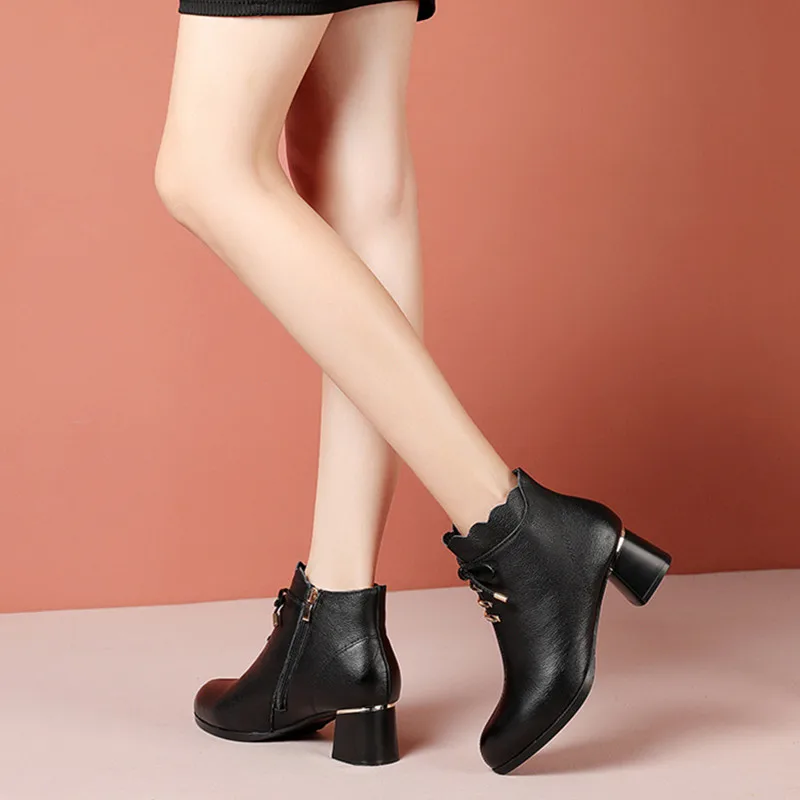 2022 OL Fashion Work Pumps For Women Office Shoes Modern Boots Autumn Bow Mid Heels Pointed-toe Female Short Boots Ankle Boots