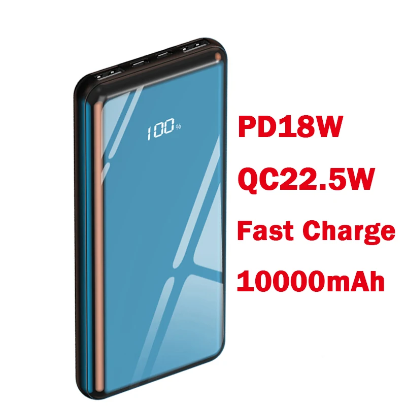 

QC3.0 Power Bank 22.5W PD18W Type C Two-Way Fast Charge Powerbank Phone Battery Portable Charger Safety Core Dual USB Port