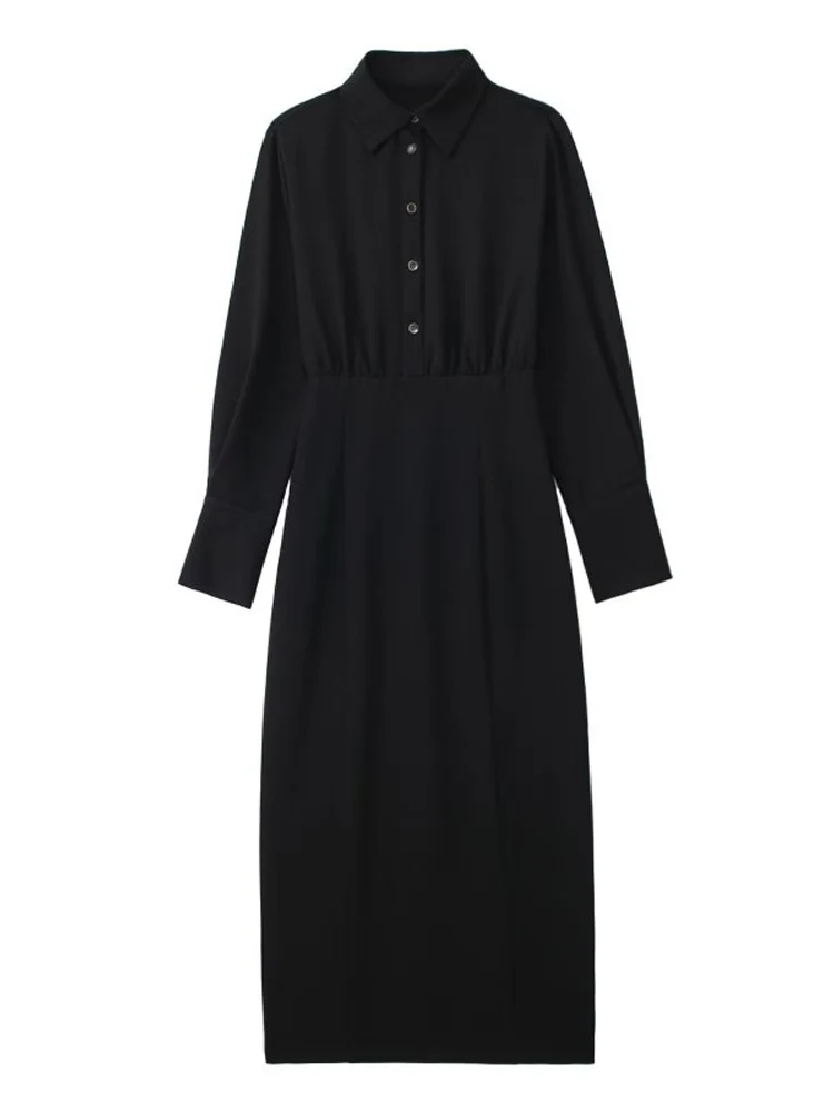 

2022 Autumn Women Slim Shirts Dress Fashion Casual Solid Turn-down Collar Buttons Female Elegant Street Dresses Clothing