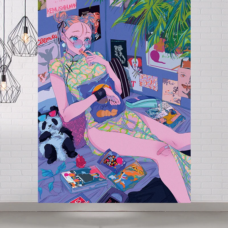 

Pink Cute Fashion Lady Tapestries Kawaii Home Decor Wall Hanging Tapestry Anime Girl Banners Flag Wall Bedroom Background Decor