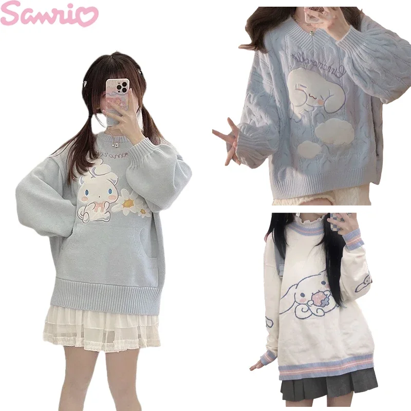 

Sanrio Cinnamoroll Sweater Women Autumn and Winter College Cute Style Jacquard Versatile Sticky Pullover Knit Sweater Outer Wear