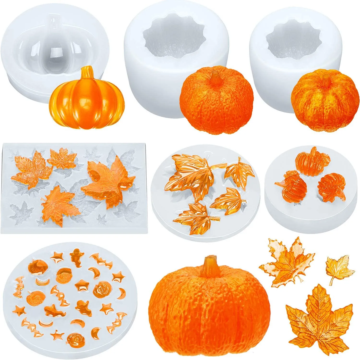 

3D Pumpkin Candle Epoxy Mold Christmas Maple Leaves Silicone Mould for DIY Cake Wreath Craft Candle Making Decor Supplies Tools