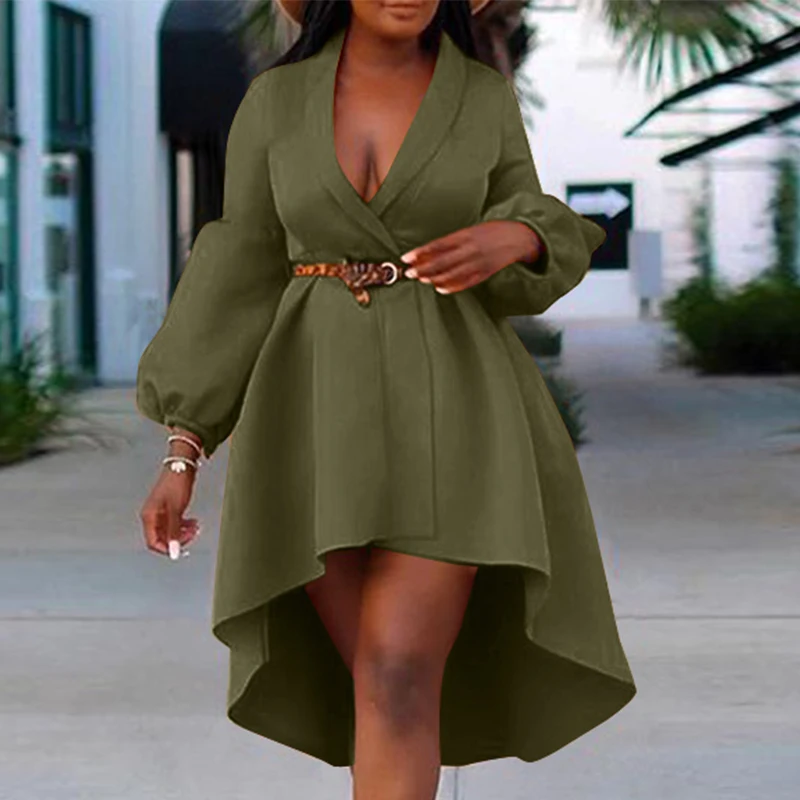 

Fashion Women Asymmetrcial Midi Dresses Vestidos ZANZEA 2021 Casual A-line High Low Dress Puff Sleeve Oversized Solid Party Robe