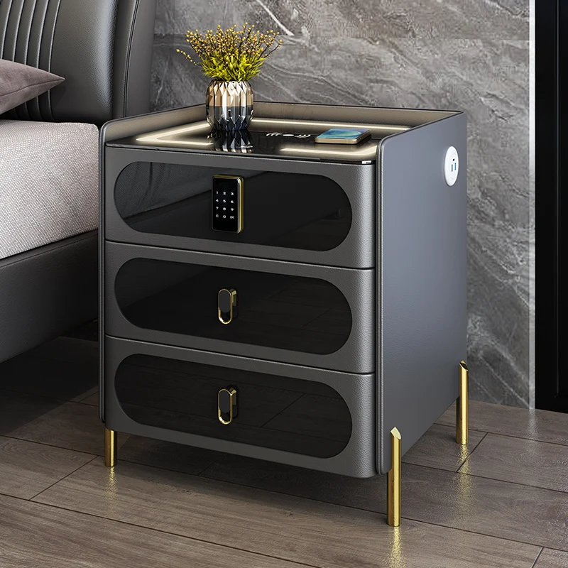 

Узкие прикроватные столики для хранения, мобильный прикроватный смарт-столик с блокировкой по отпечатку пальца и беспроводным зарядным устройством, домашняя мебель Comodini HY50
