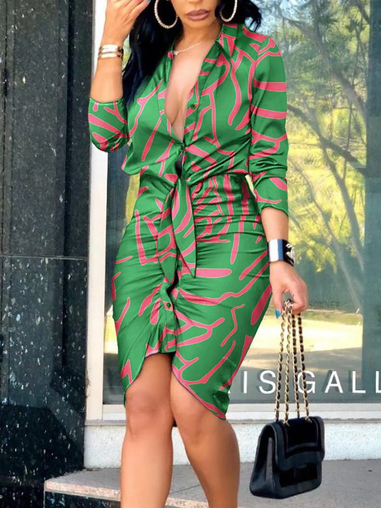 

Летние платья с абстрактным принтом для женщин, новая модная сексуальная рубашка с оборками и пуговицами, дизайнерское платье-миди, Y2K одежда