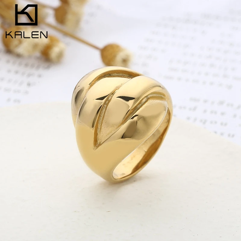 

KALEN New knots Chunky Anillos Rings for Women Girls Trendy Geometric Circle Stack Stainless Steel Ring Minimalist Party Jewelry