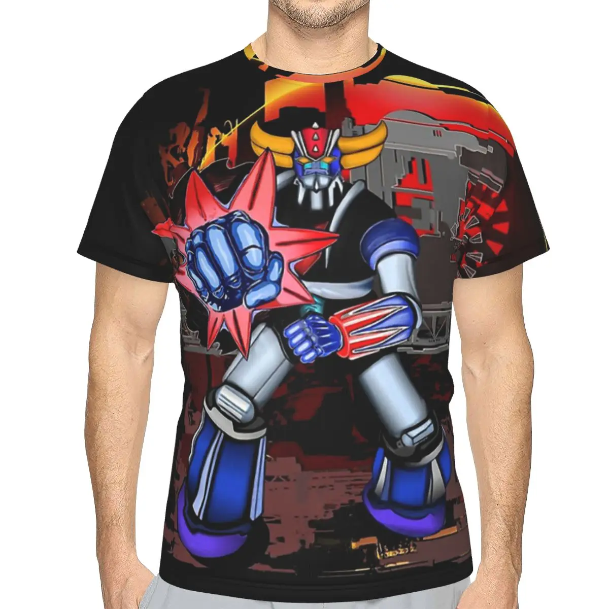 

Iron Man O Neck Polyester TShirt UFO Robot Grendizer Robot Wars Save The Peace Classic Thin T Shirt Men Tops New Design