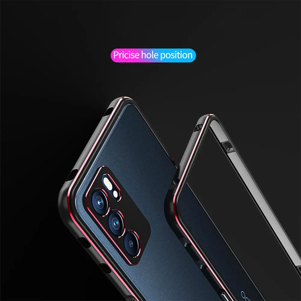 Cena Dla OPPO Reno6 Pro Case 5G Reno8 7 Aluminiowa Metalowa Rama Zderzaka Szczupła Pokrywa Skórki Telefon Ochronny Funda + Carmera Osłona Obiektywu