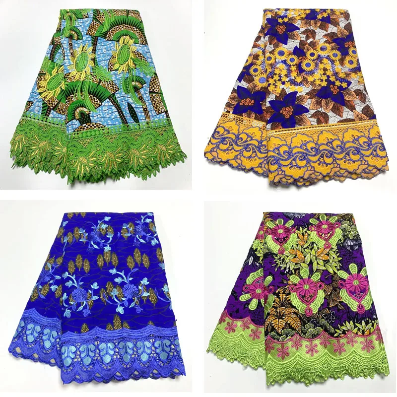 

High Quality Luxury African Ankara Wax Fabrics Embroidery Nigerian Wedding Aso obi Lace Material 5Yards Sewing For Women Dress