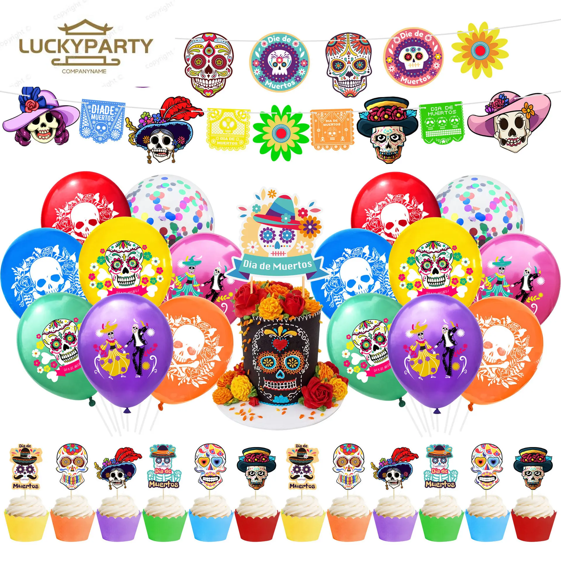 

Украшение для темативечерние «День мертвецов» в Мексике, баннеры из ПВХ, подвески на спирали, праздничные украшения призрака, украшение на ...