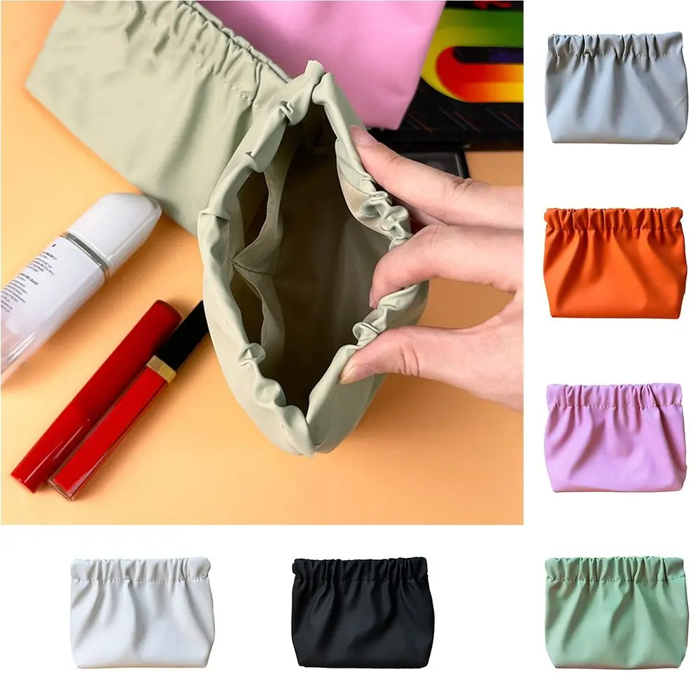 

Solid Color Leaf Spring Bag Portable Large Capacity Self-closing with Inner Partition Bag Cosmetic Bag Wash Pouch Women