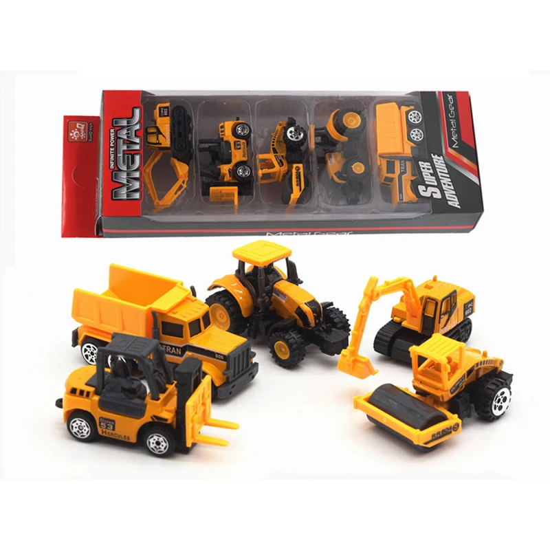 

5pcs Engineering Vehicle Toys Cars Plastic Construction Excavator Tractor Dump Truck Bulldozer Forklift Models Kids Boys Gifts