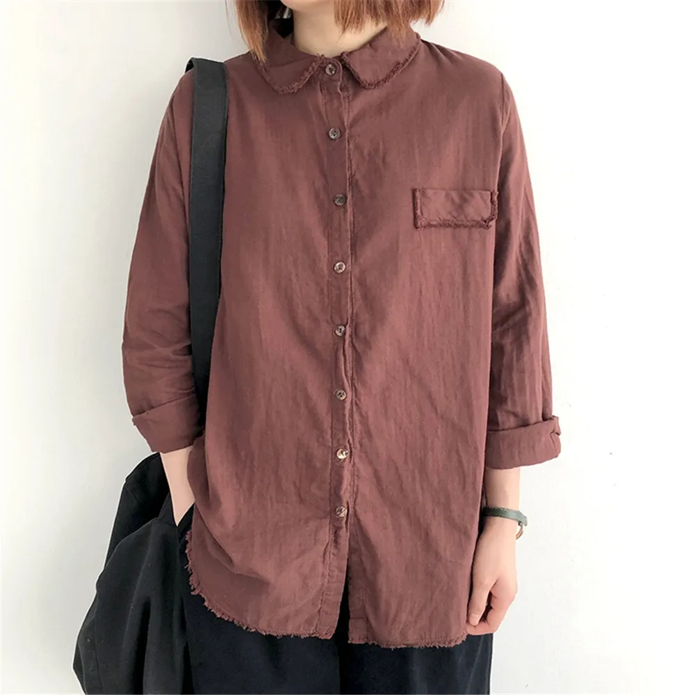 

Women's Blouse Loose And Thin All-match Raw Edge Top Literary Casual Cotton Shirt New Japan Korean Casual Autumn Spring 2022
