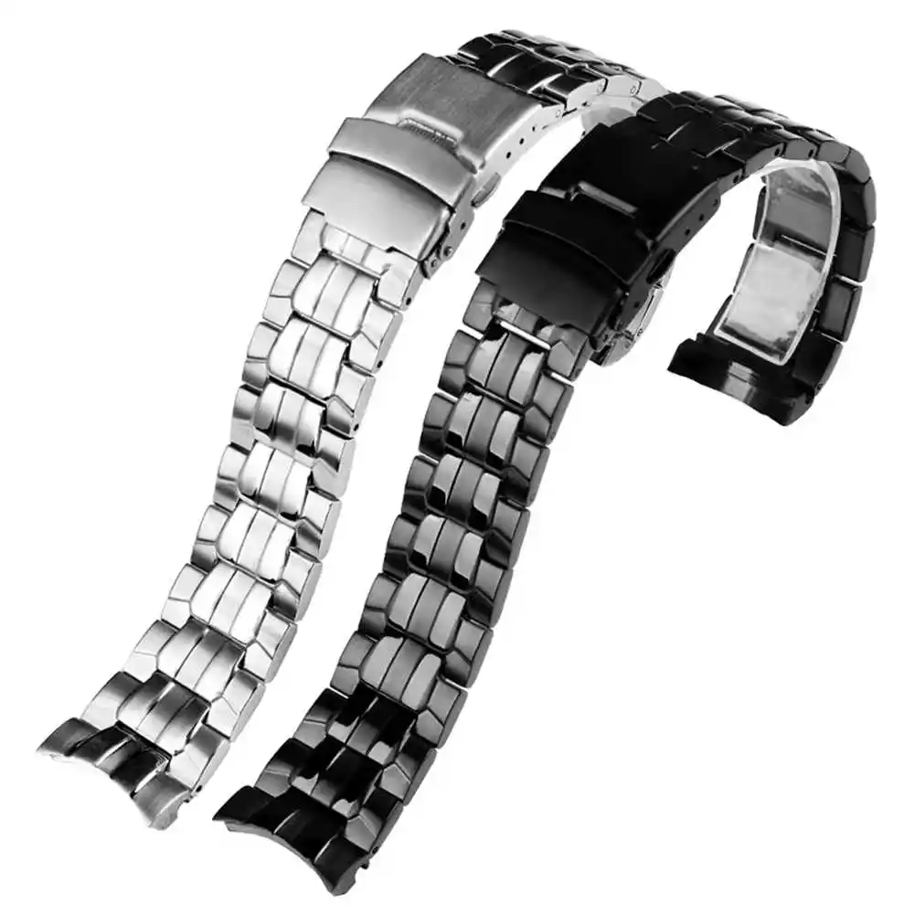 22mm Solid Stainless Steel Silver Black Deployment Buckle Replacement Watch Band Strap Suitable For EF-550 Men's  Watch
