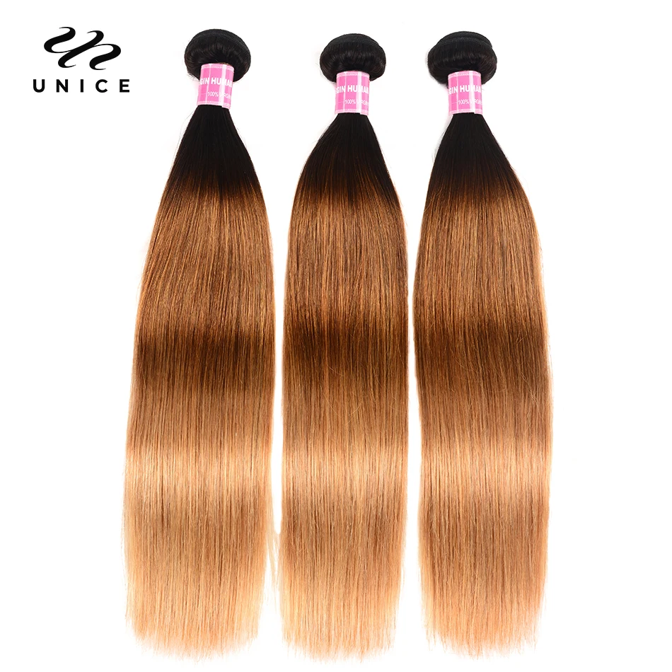 

UNICE HAIR 3 pcs Weft Peruvian Straight Hair Color T1b/4/27 Ombre Hair Bundles 16-26inch Remy Human Hair Weaves Free Shipping