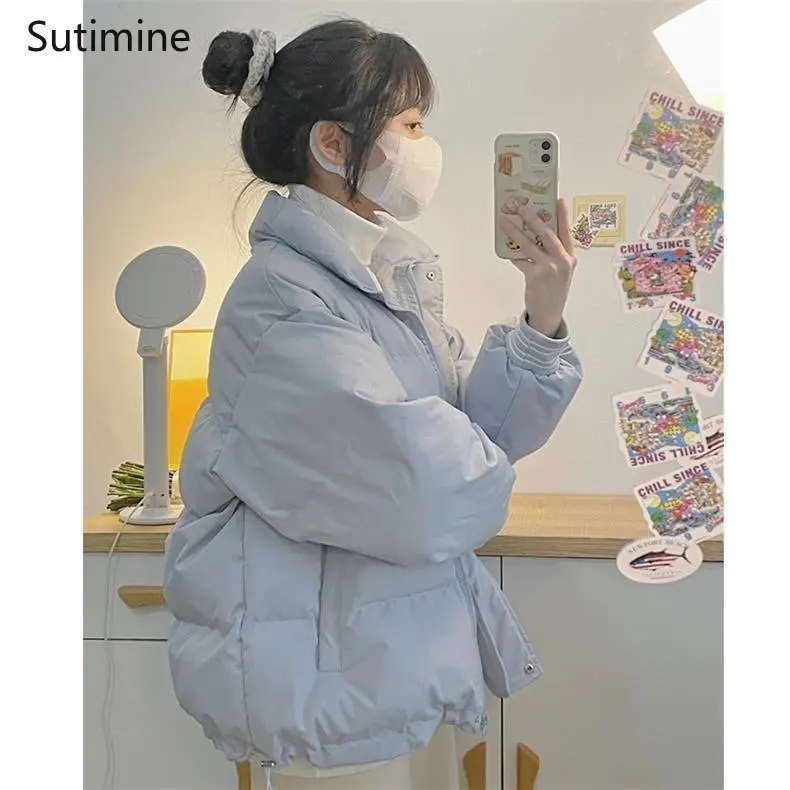 Winter Coat Women Pockets Zipper Loose and Sweet Coat for Women In Winter Cotton Padded Jacket Office Lady Button Winter Clothes