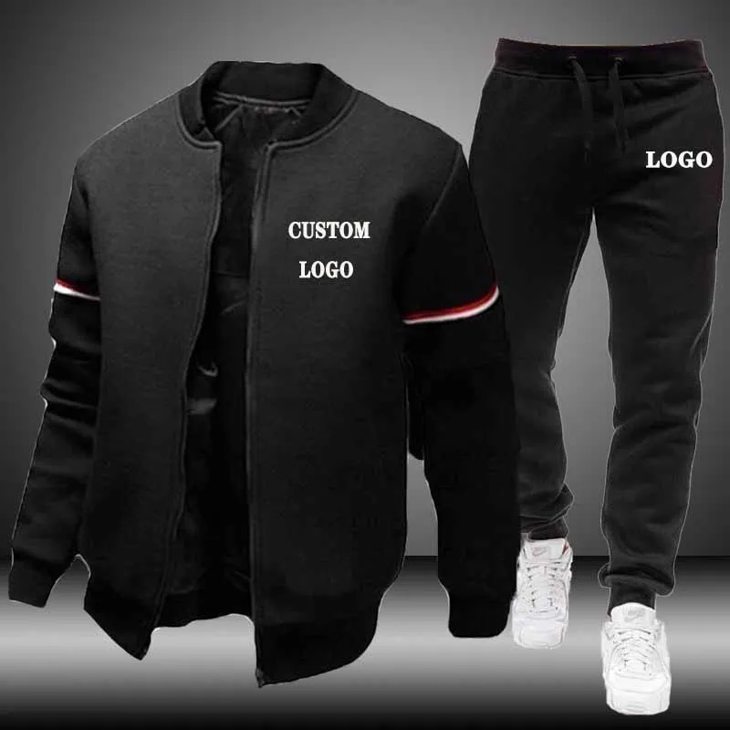 Custom Your Logo Winter Men's Set Casual Jacket Coat 2 Piece Sets Sports Suit Hoodies+Pant Male Tracksuit S-3Xl