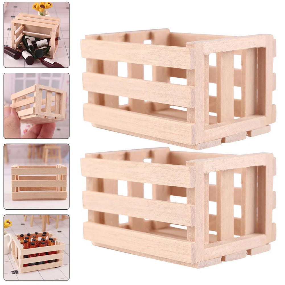 

2Pcs House Organizing Box Mini House Storage Holder Ornament Mini Wooden Craft