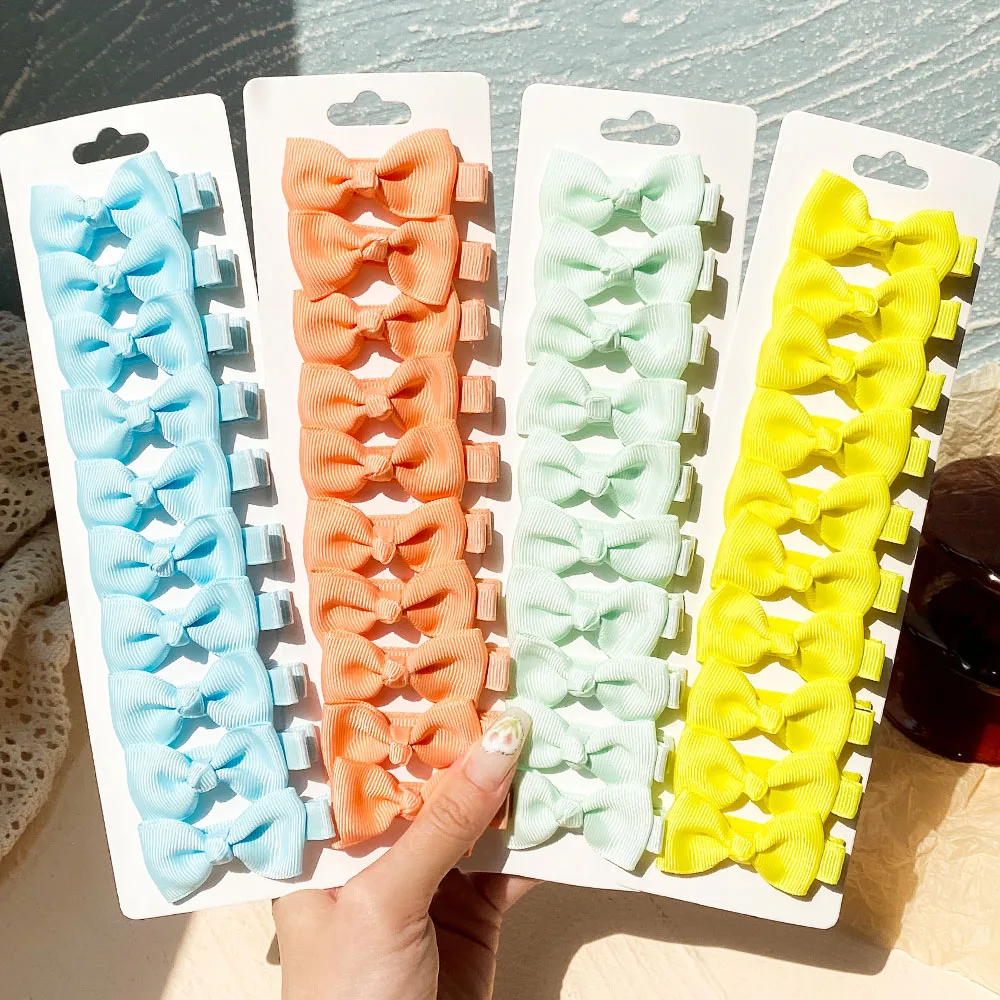 

10Pcs/Set Solid Color Non-slip Bowknot Hair Clips for Girls Ribbon Handmade Bows Hairpin Barrette Headwear Kids Hair Accessories