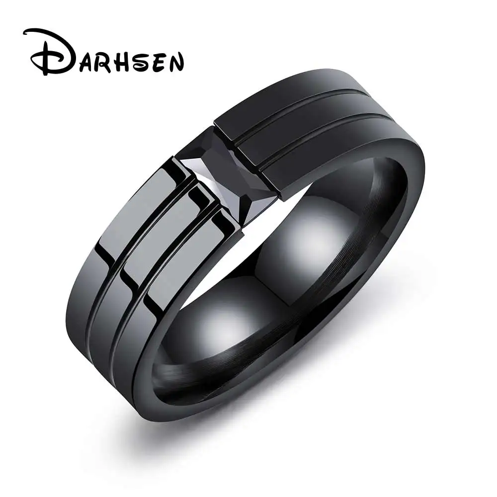 

DARHSEN Punk Black Male Men Rings for boy Solid Polished 316L Stainless Steel Stone Ring Fashion Jewelry USA Size 7 8 9 10 11