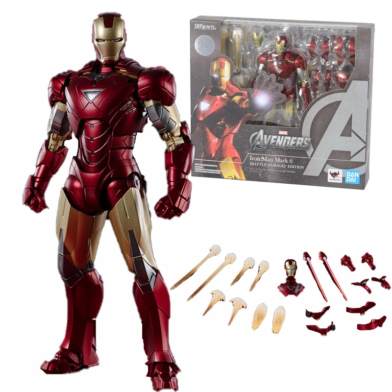 

Bandai S.H.Figuarts Marvel Avengers Iron Man Mk6 Battle Damage 16Cm Collection Spiderman Action Figure Model Toys Kids Gift
