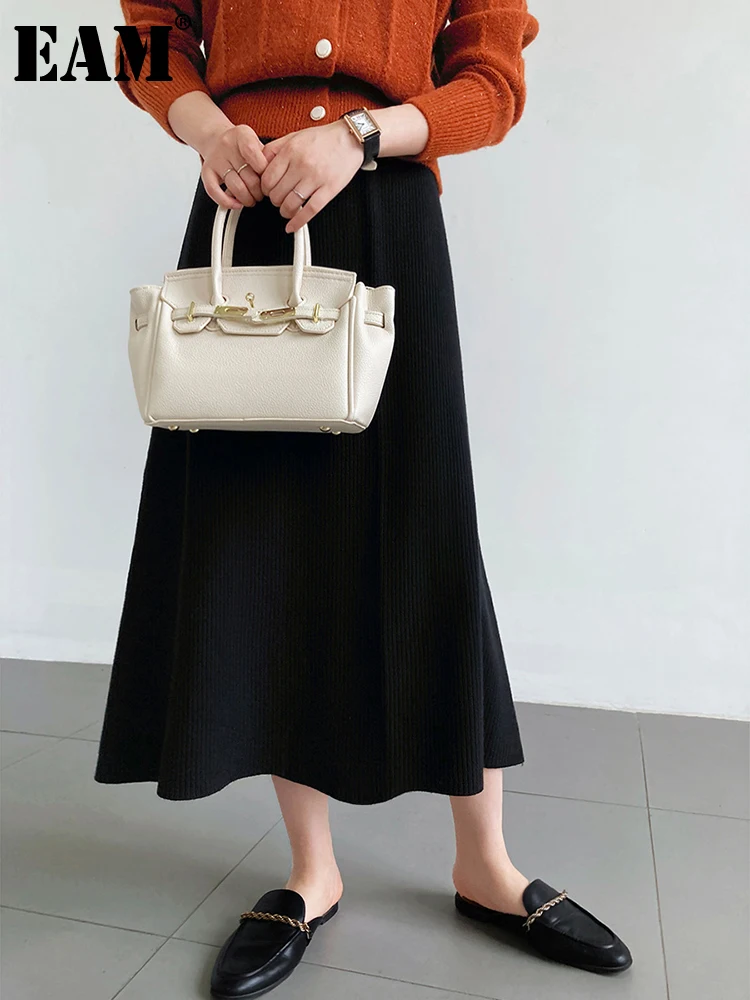 

[EAM] High Elastic Waist Black Elegant Long Knitting Warm Half-body Skirt Women Fashion Tide New Spring Autumn 2023 1DF2340